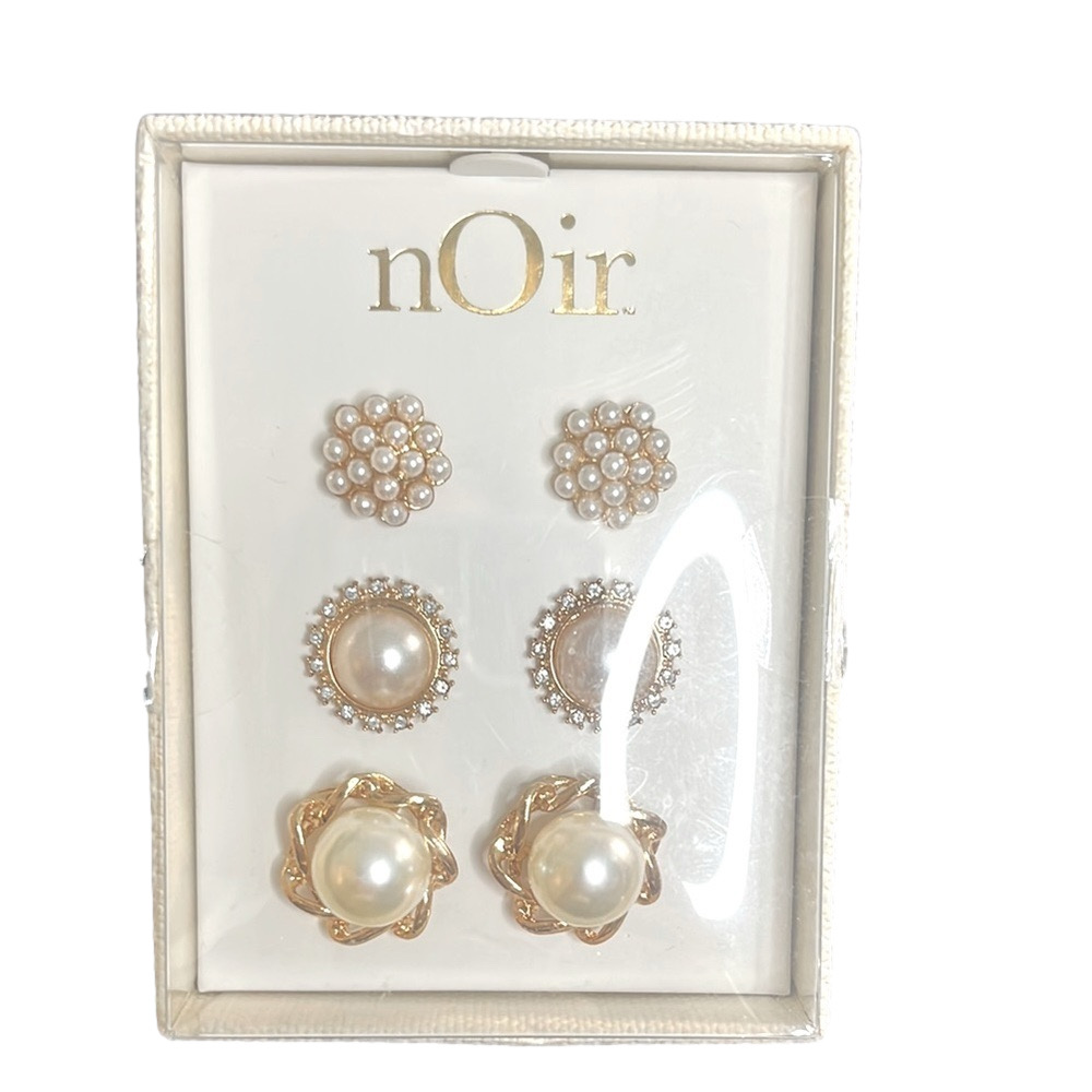 nOir Jewelry Gold Tone Earring Set with Pearl and Crystal Accents
